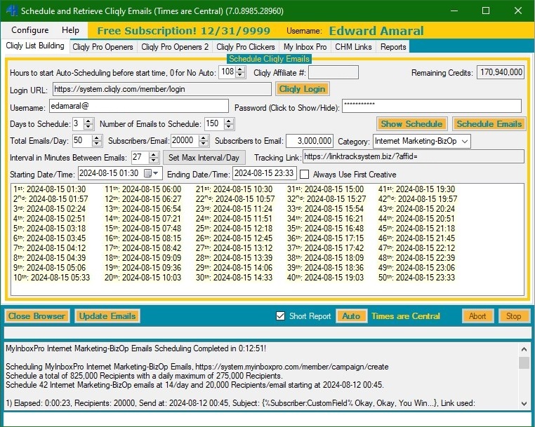 Cliqly List Building Scheduling Tab